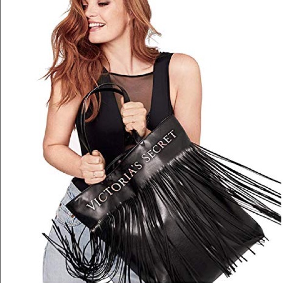 Victoria's Secret Handbags - Victoria’s Secret Black Fringe Tote Bag